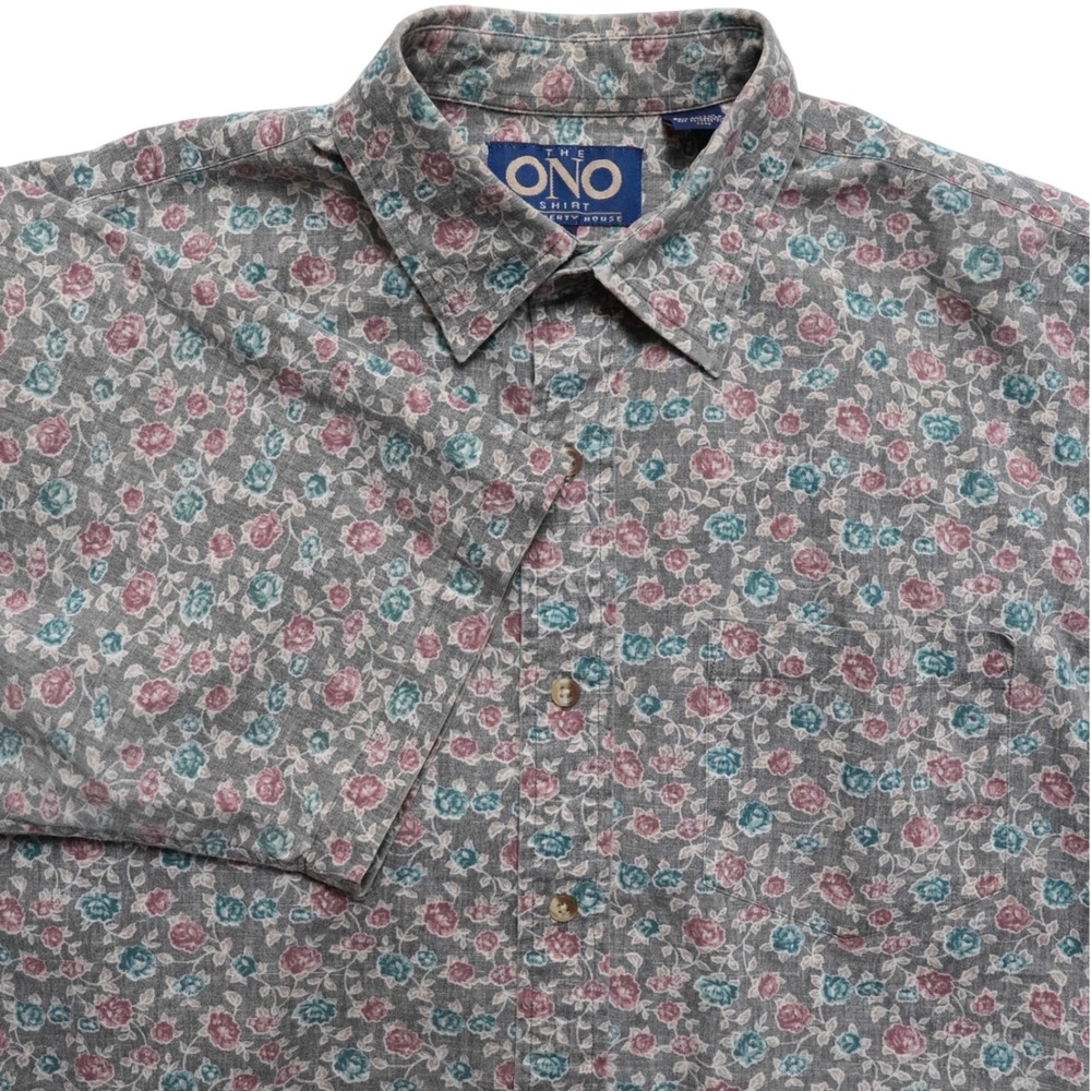 Liberty House Ono Shirt Mens Large Gray Floral Hawaiian Aloha Button Up Vintage